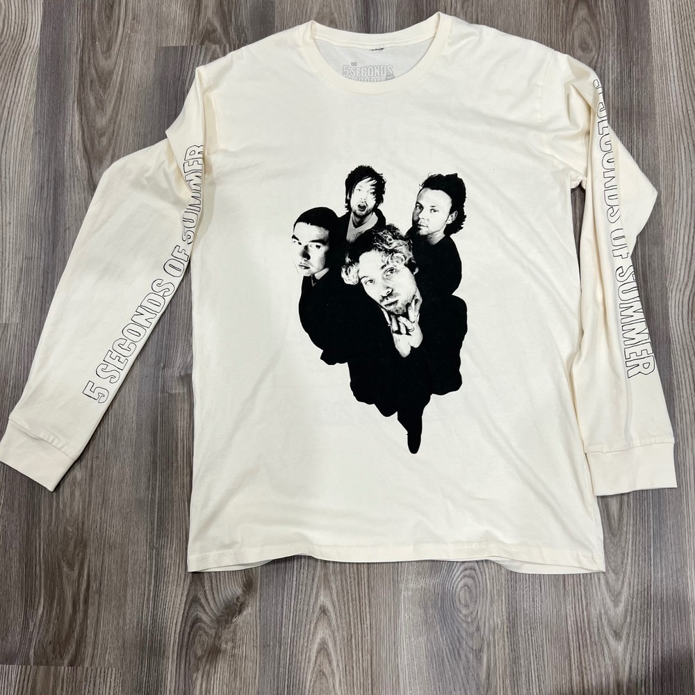 5 Seconds of Summer World Tour 2023 Long Sleeve Shirt Cream 5SOS Band Merch L